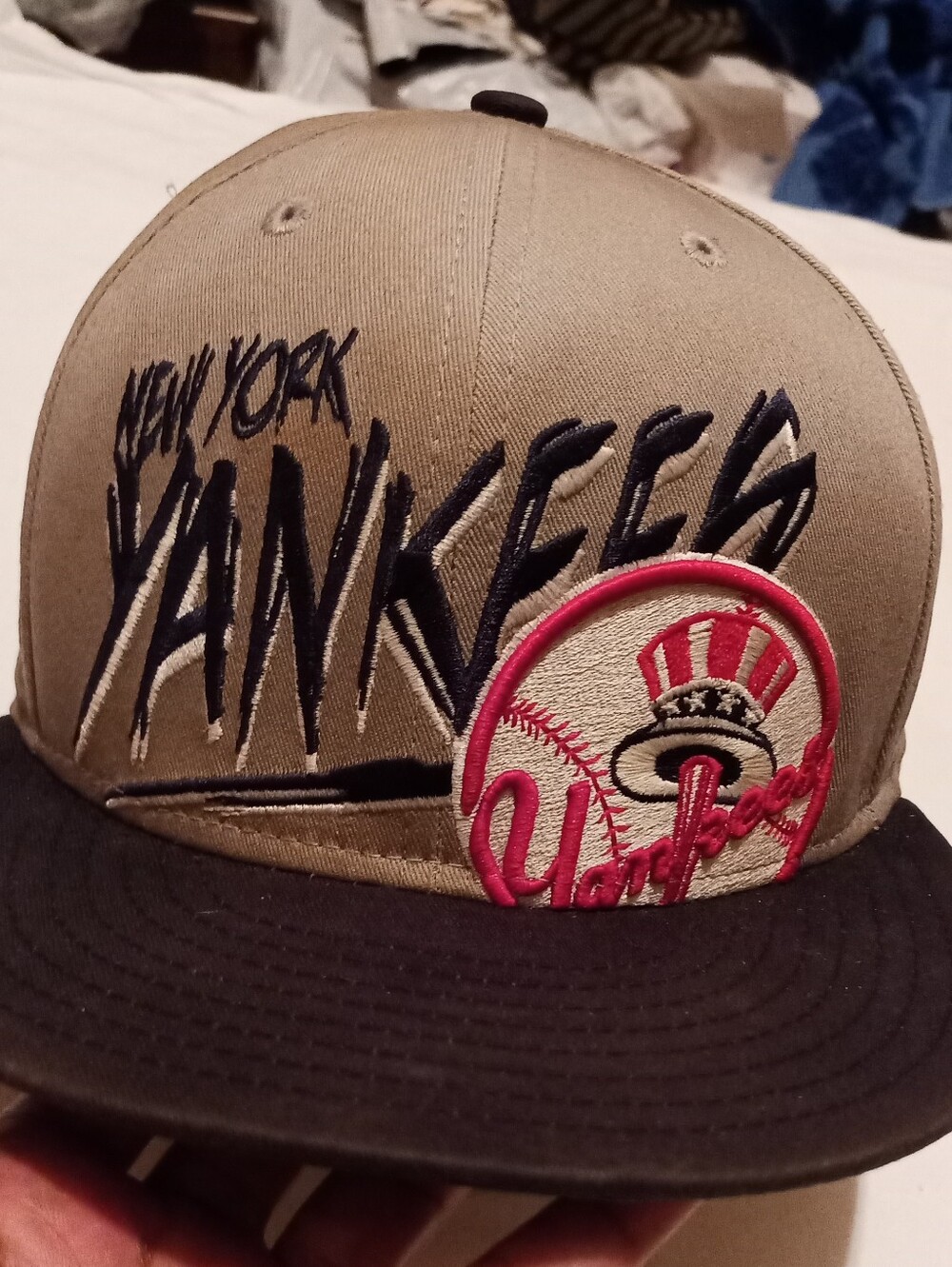 Adult Mens  Embroidered Snapback Hat - Khaki/Black
